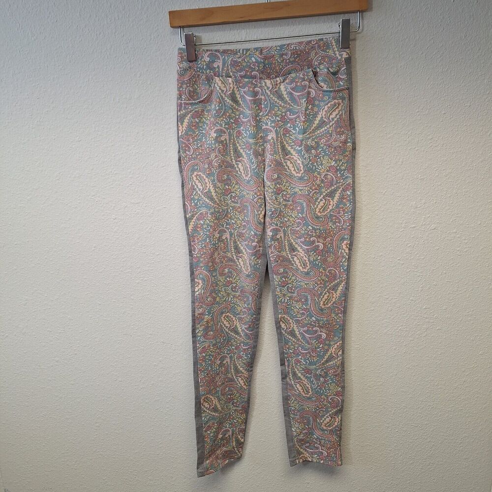 Julia Fashion Causal Pants Lightweight Stretch Paisley Gray Women's Size Medium